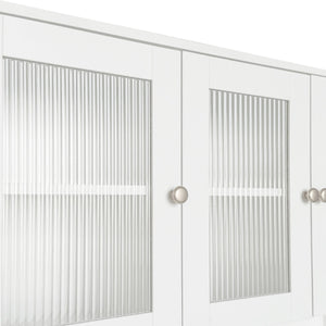 English Elm Computer Desk with Glass Doors, Hutch & Drawer Storage, Rotating 90° Desktop and Spacious Work Surface White W331S00194