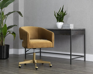 Sunpan Claren Modern Office Chair with Stylish Curvy Design and Elegant Gold Stainless Steel Base Gold Sky