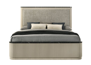 English Elm Travonte Upholstered Eastern King Bed Linen Padded Headboard Marble Panel Detail B2756S00005