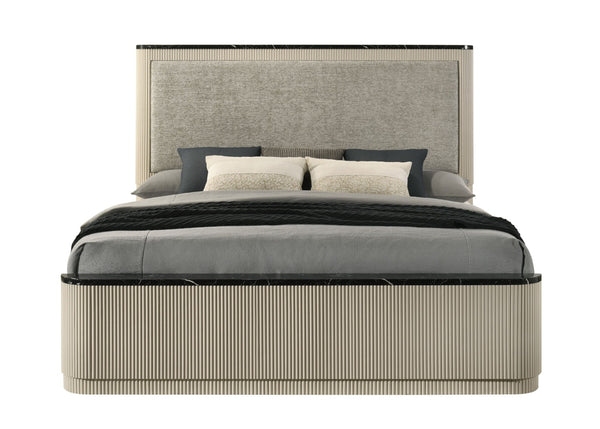 English Elm Travonte Upholstered Eastern King Bed Linen Padded Headboard Marble Panel Detail B2756S00005
