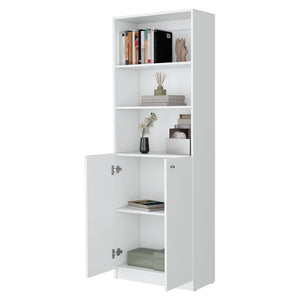 English Elm Sutton White 2-Door Bookcase with Multi-Level Open Shelves, Engineered Wood Storage, Space-Saving Design B128P176167