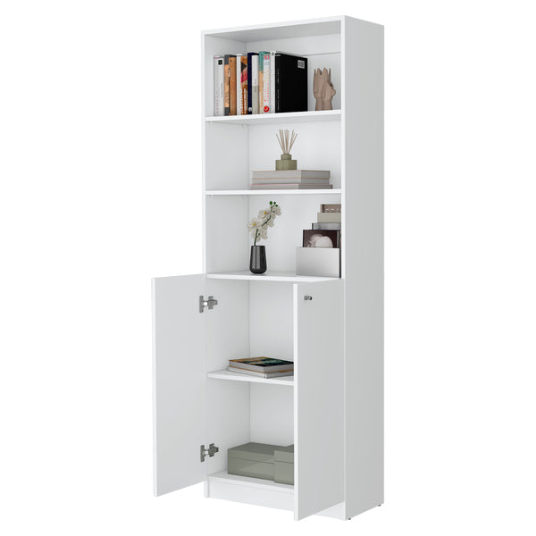 English Elm Sutton White 2-Door Bookcase with Multi-Level Open Shelves, Engineered Wood Storage, Space-Saving Design B128P176167