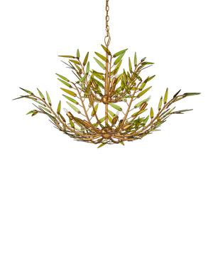 Currey & Company Babylon Chandelier - Elegant Bowl Design With Recycled Glass Leaves In Contemporary Gold Finish Green Recycled Bottle Glass ,Wrought Iron 9000-1310-currey-company