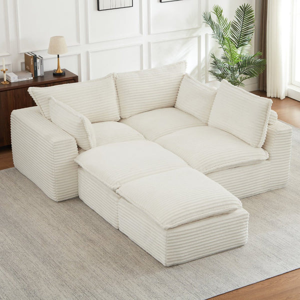 English Elm Cloud Corduroy Sectional Sofa Plush Modular L Shape Couch with Ottoman for Living Room W2339S00138