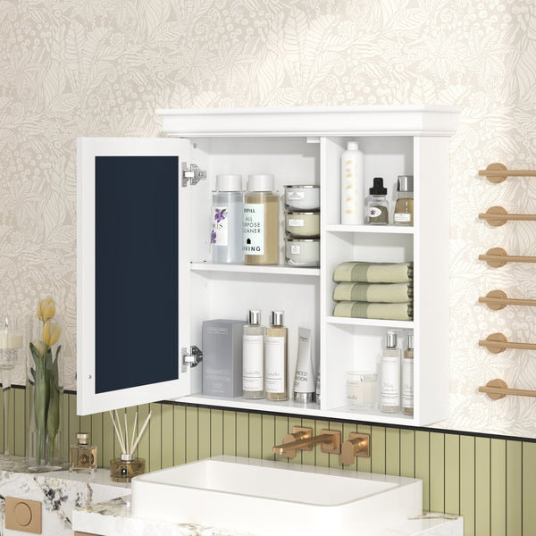 English Elm 30'' Wall-Mounted Medicine Cabinet with Mirror and Adjustable Shelves, Modern MDF Storage Organizer White N710P209425K