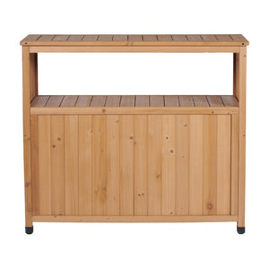 English Elm Wooden Solid Bar Height Buffet Cabinet with Slatted Panels for Patio or Dining Room W2640P330336