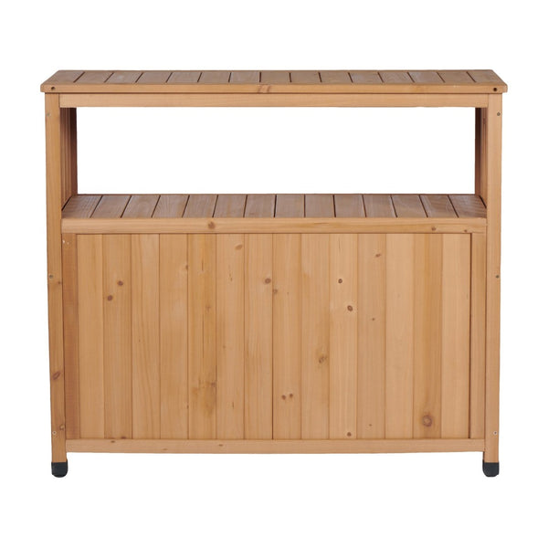 English Elm Wooden Solid Bar Height Buffet Cabinet with Slatted Panels for Patio or Dining Room W2640P330336