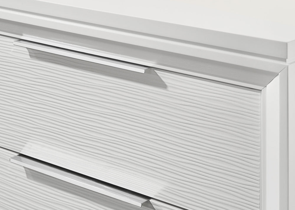 English Elm Contemporary White Textured 5-Drawer Tall Chest Solid Wood Bedroom Storage with Tapered Feet, Easy Assembly B2741P320865