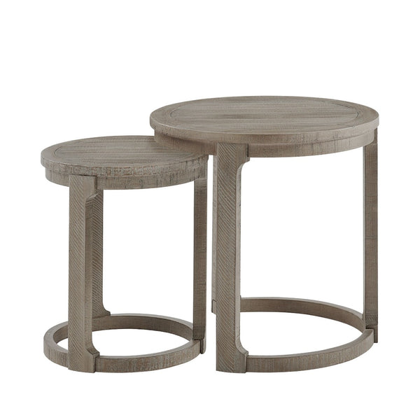 English Elm (1 Coffee Table+1 Side Table) Two-piece Pine Wood Round Set with Wheels Rustic Living Room Light Brown W2582S00196