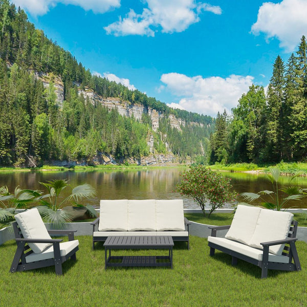 English Elm HIPS 3 Seater Sofa with Cushions — Weatherproof HIPS Outdoor Patio Couch for Porch, Poolside, Terrace Grey W1209114910