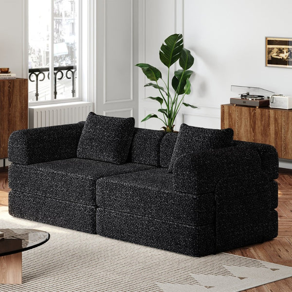 English Elm 72.4-inch Chenille Convertible Floor Sofa Bed with Storage Pockets and Modular Design W3505P355564