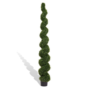 English Elm 7ft Spiral Faux Boxwood Topiary Sculpted Artificial Tree for Patio Porch Entryway W2945P279014