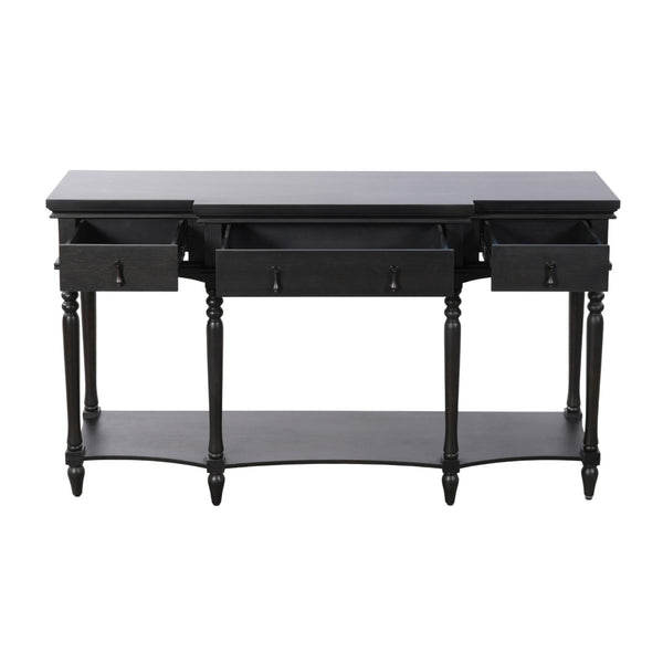 English Elm [video] Solid Pine Console Table Ornate Carved Legs Copper Hardware Soft-close Drawers Black N759P433566B