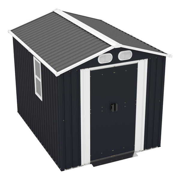 English Elm Campcraft 8x6 Outdoor Metal Storage Shed with Lockable Doors and Ventilation for Backyard Dark Gray W1598S00044