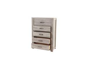English Elm Bedroom Rustic Light Grey 5-Drawer Chest of Drawers — Compact Pine Storage Cabinet, Simple Stylish Design B011P236771