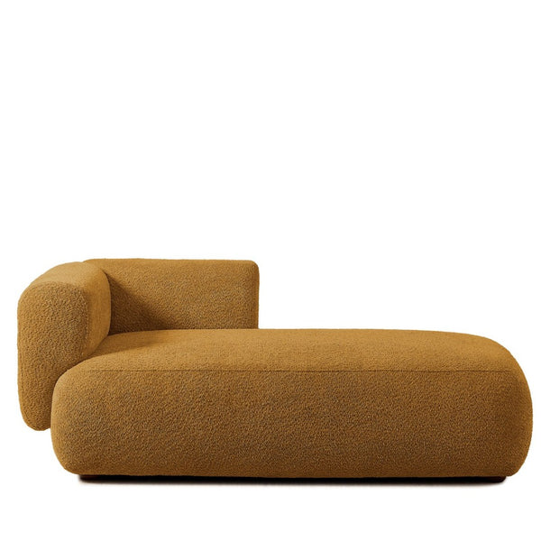 English Elm Upholstered Boucle Chaise Lounge with Wood Legs for Bedroom or Living Room W5515P437362