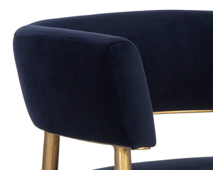 Sunpan Maestro Contemporary Dining Armchair with Curved Frame and Antique Brass Legs for Elegant Dining Abbington Navy