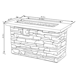 English Elm 42" Propane Fire Pit Table 50,000 BTU Rectangular MgO Top Hidden Tank Cover Glass Beads, ETL Reviewed W853P293858