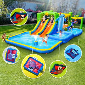 English Elm 9 in 1 Inflatable Bounce House Backyard Water Park with Slide Pool and Sprinkler W1677P247377