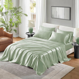 English Elm Satin Luxury Sheet Set For California King Bed - Silky Smooth Comfort & Elegant Style For All Seasons B035P294189-GIGA