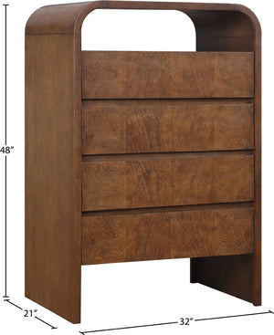 Meridian Furniture Giada Art Deco Burl Veneer Tall Chest with Arched Edges for Elegant Bedroom Corner Storage Brown 843Brown-CH