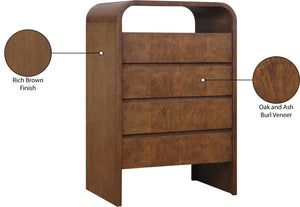 Meridian Furniture Giada Art Deco Burl Veneer Tall Chest with Arched Edges for Elegant Bedroom Corner Storage Brown 843Brown-CH