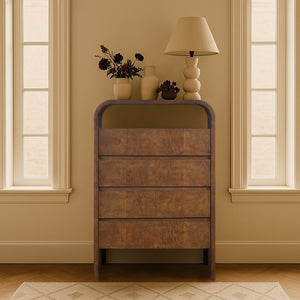 Meridian Furniture Giada Art Deco Burl Veneer Tall Chest with Arched Edges for Elegant Bedroom Corner Storage Brown 843Brown-CH