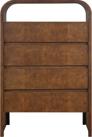 Meridian Furniture Giada Art Deco Burl Veneer Tall Chest with Arched Edges for Elegant Bedroom Corner Storage Brown 843Brown-CH
