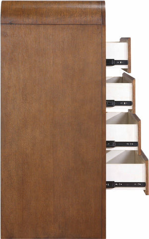 Meridian Furniture Giada Art Deco Burl Veneer Tall Chest with Arched Edges for Elegant Bedroom Corner Storage Brown 843Brown-CH