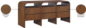 Meridian Furniture Giada Art Deco Burl Veneer Dresser with Arched Edges and Oak Ash Grain for Primary Bedroom Brown 843Brown-D