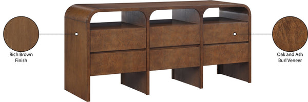 Meridian Furniture Giada Art Deco Burl Veneer Dresser with Arched Edges and Oak Ash Grain for Primary Bedroom Brown 843Brown-D