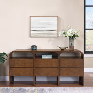 Meridian Furniture Giada Art Deco Burl Veneer Dresser with Arched Edges and Oak Ash Grain for Primary Bedroom Brown 843Brown-D