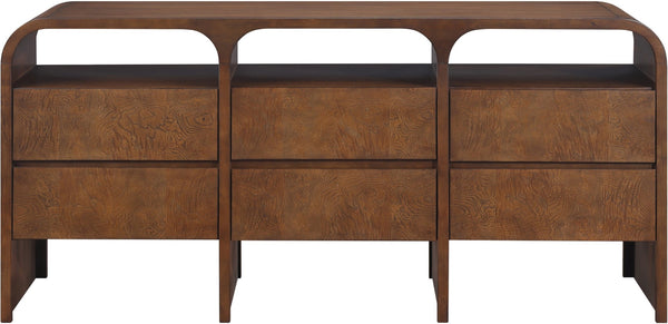 Meridian Furniture Giada Art Deco Burl Veneer Dresser with Arched Edges and Oak Ash Grain for Primary Bedroom Brown 843Brown-D