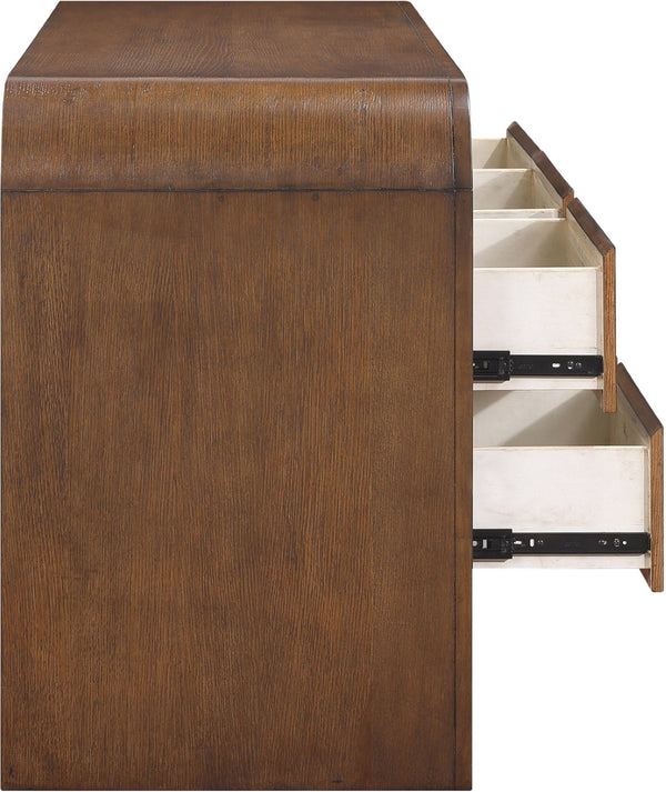 Meridian Furniture Giada Art Deco Burl Veneer Dresser with Arched Edges and Oak Ash Grain for Primary Bedroom Brown 843Brown-D