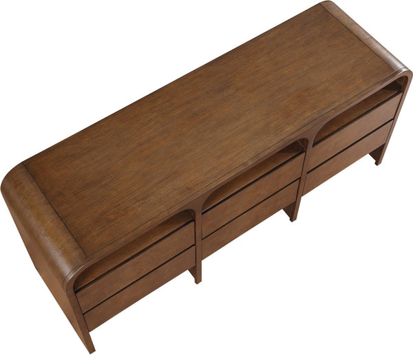 Meridian Furniture Giada Art Deco Burl Veneer Dresser with Arched Edges and Oak Ash Grain for Primary Bedroom Brown 843Brown-D