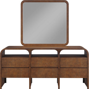 Meridian Furniture Giada Arched Burl Wood Veneer Wall Mirror with Art Deco Grain Silhouette for Living Room Decor Brown 843Brown-M