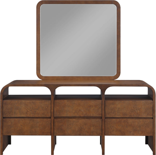 Meridian Furniture Giada Arched Burl Wood Veneer Wall Mirror with Art Deco Grain Silhouette for Living Room Decor Brown 843Brown-M