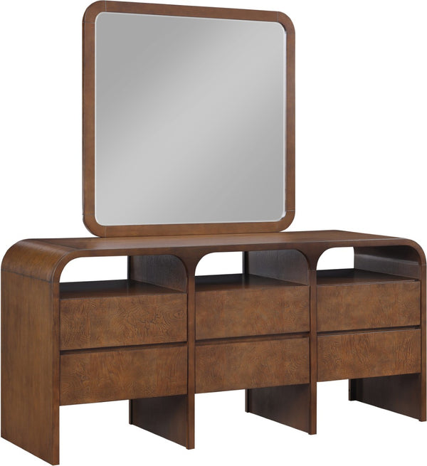 Meridian Furniture Giada Arched Burl Wood Veneer Wall Mirror with Art Deco Grain Silhouette for Living Room Decor Brown 843Brown-M