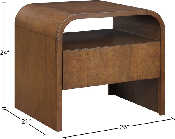 Meridian Furniture Giada Art Deco Burl Veneer Nightstand with Arched Geometric Sculptural Bedroom Design Brown 843Brown-NS