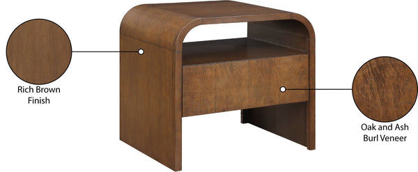 Meridian Furniture Giada Art Deco Burl Veneer Nightstand with Arched Geometric Sculptural Bedroom Design Brown 843Brown-NS