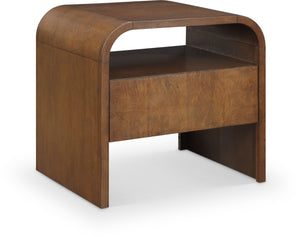 Meridian Furniture Giada Art Deco Burl Veneer Nightstand with Arched Geometric Sculptural Bedroom Design Brown 843Brown-NS