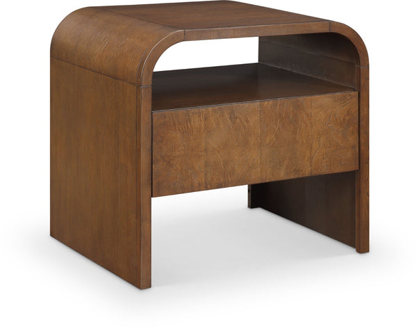 Meridian Furniture Giada Art Deco Burl Veneer Nightstand with Arched Geometric Sculptural Bedroom Design Brown 843Brown-NS
