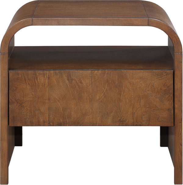 Meridian Furniture Giada Art Deco Burl Veneer Nightstand with Arched Geometric Sculptural Bedroom Design Brown 843Brown-NS
