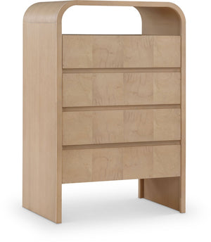 Meridian Furniture Giada Art Deco Burl Veneer Tall Chest with Arched Edges for Elegant Bedroom Corner Storage Natural 843Natural-CH