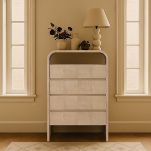 Meridian Furniture Giada Art Deco Burl Veneer Tall Chest with Arched Edges for Elegant Bedroom Corner Storage Natural 843Natural-CH