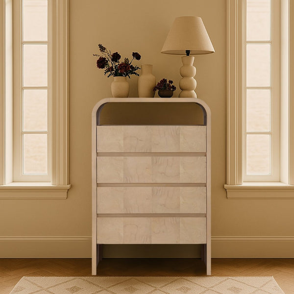 Meridian Furniture Giada Art Deco Burl Veneer Tall Chest with Arched Edges for Elegant Bedroom Corner Storage Natural 843Natural-CH