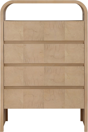 Meridian Furniture Giada Art Deco Burl Veneer Tall Chest with Arched Edges for Elegant Bedroom Corner Storage Natural 843Natural-CH