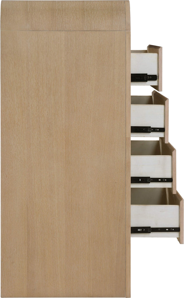 Meridian Furniture Giada Art Deco Burl Veneer Tall Chest with Arched Edges for Elegant Bedroom Corner Storage Natural 843Natural-CH