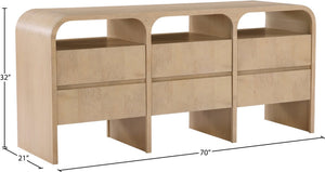 Meridian Furniture Giada Art Deco Burl Veneer Dresser with Arched Edges and Oak Ash Grain for Primary Bedroom Natural 843Natural-D