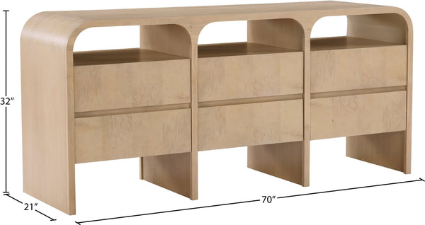 Meridian Furniture Giada Art Deco Burl Veneer Dresser with Arched Edges and Oak Ash Grain for Primary Bedroom Natural 843Natural-D
